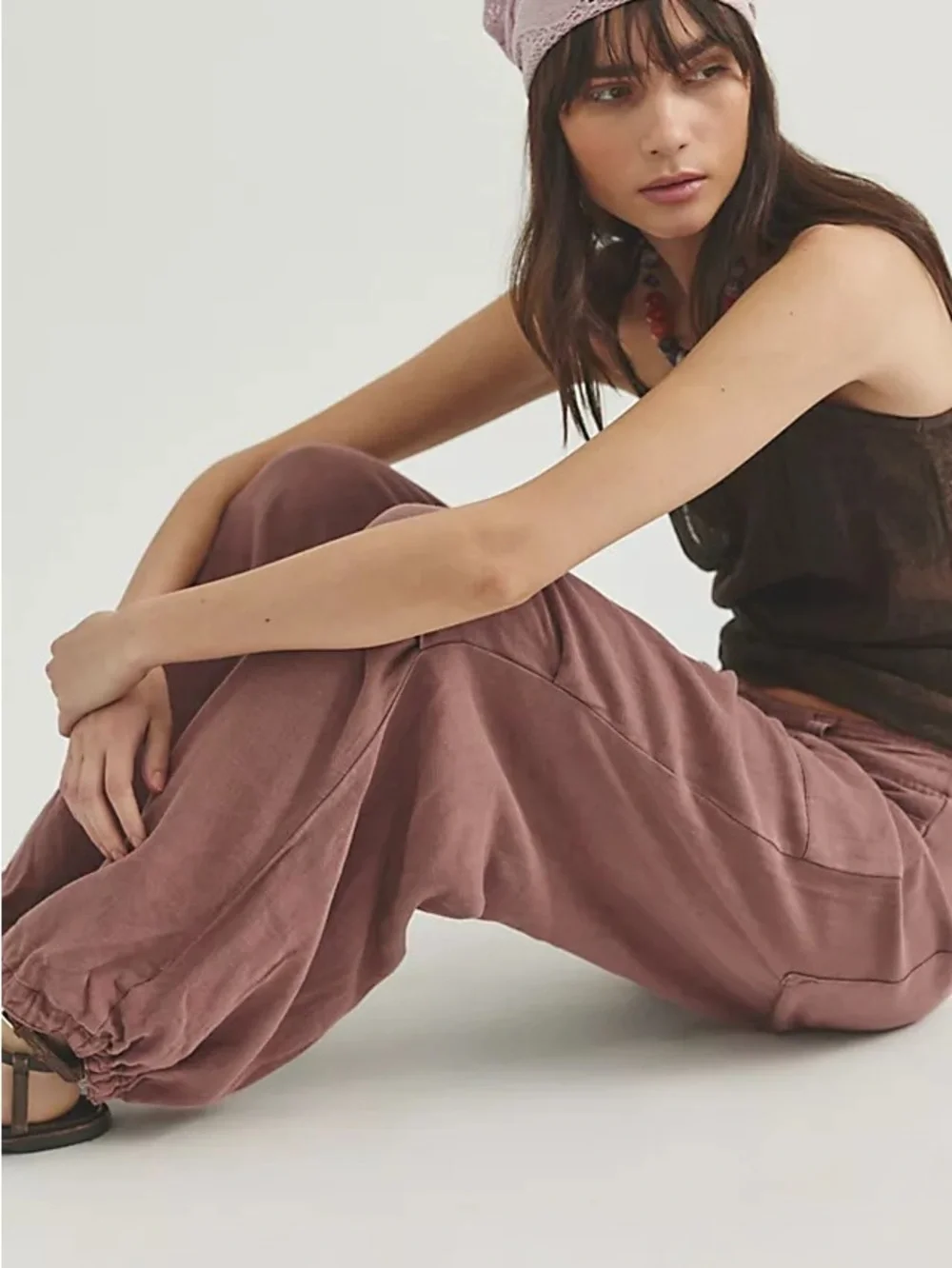 NWOT Free People Bondi Sands Pull on Trouser mid rise elastic jogger linen